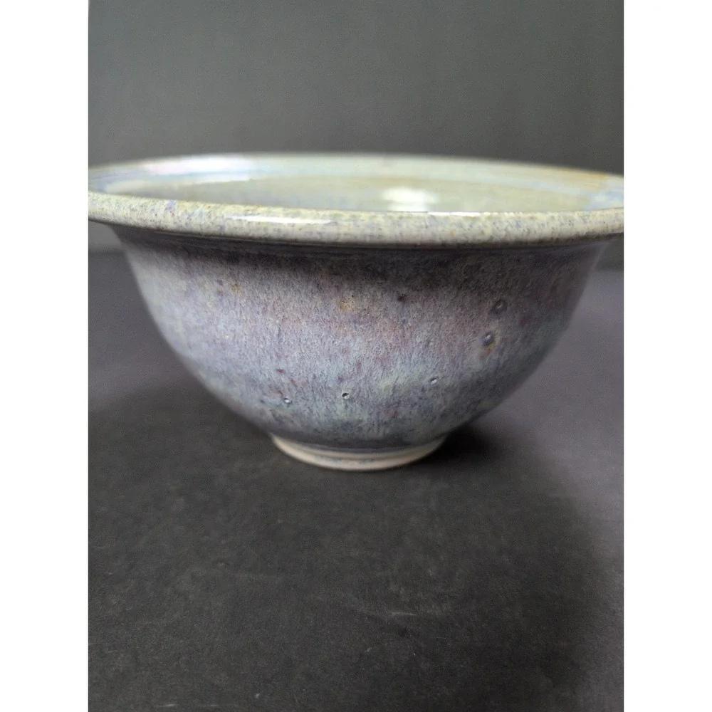 Vintage Studio Pottery Bowl Blue Speckled Drip Glaze Signed